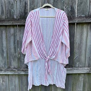 Kori America Tied Front Pastel Striped Kimono Wrap | L‎